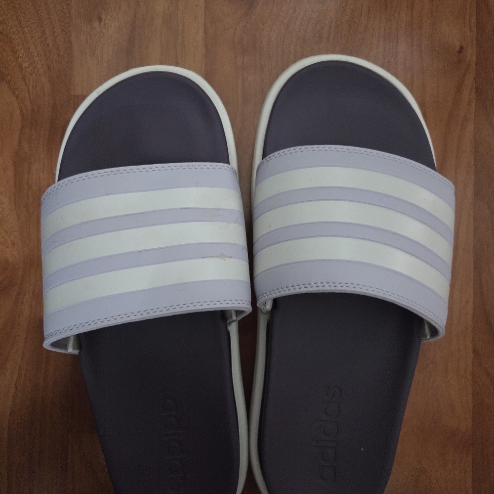 Adidas Purple and White Slide Sandals